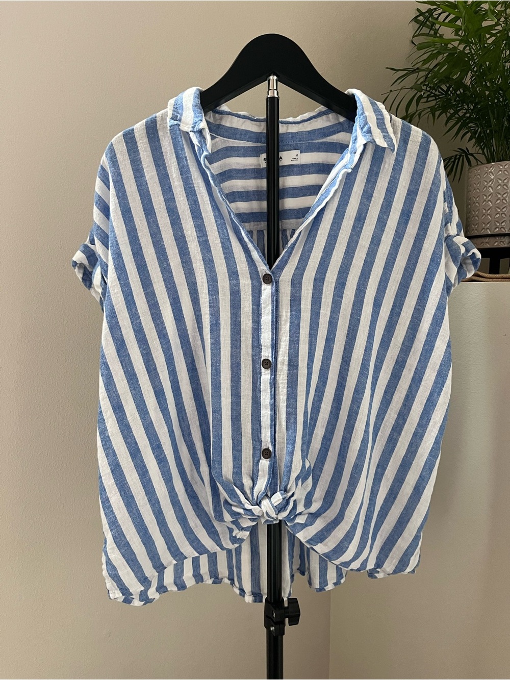 Sonoma Blue and White Striped Button-Down Tie Front Shirt